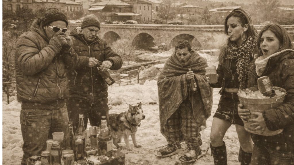 Jovenzuelos haciendo botellón a orillas del río Adaja