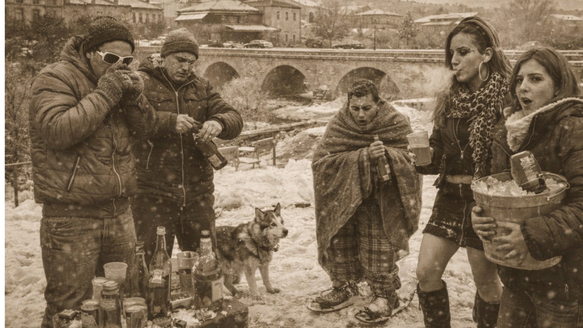 Jovenzuelos haciendo botellón a orillas del río Adaja